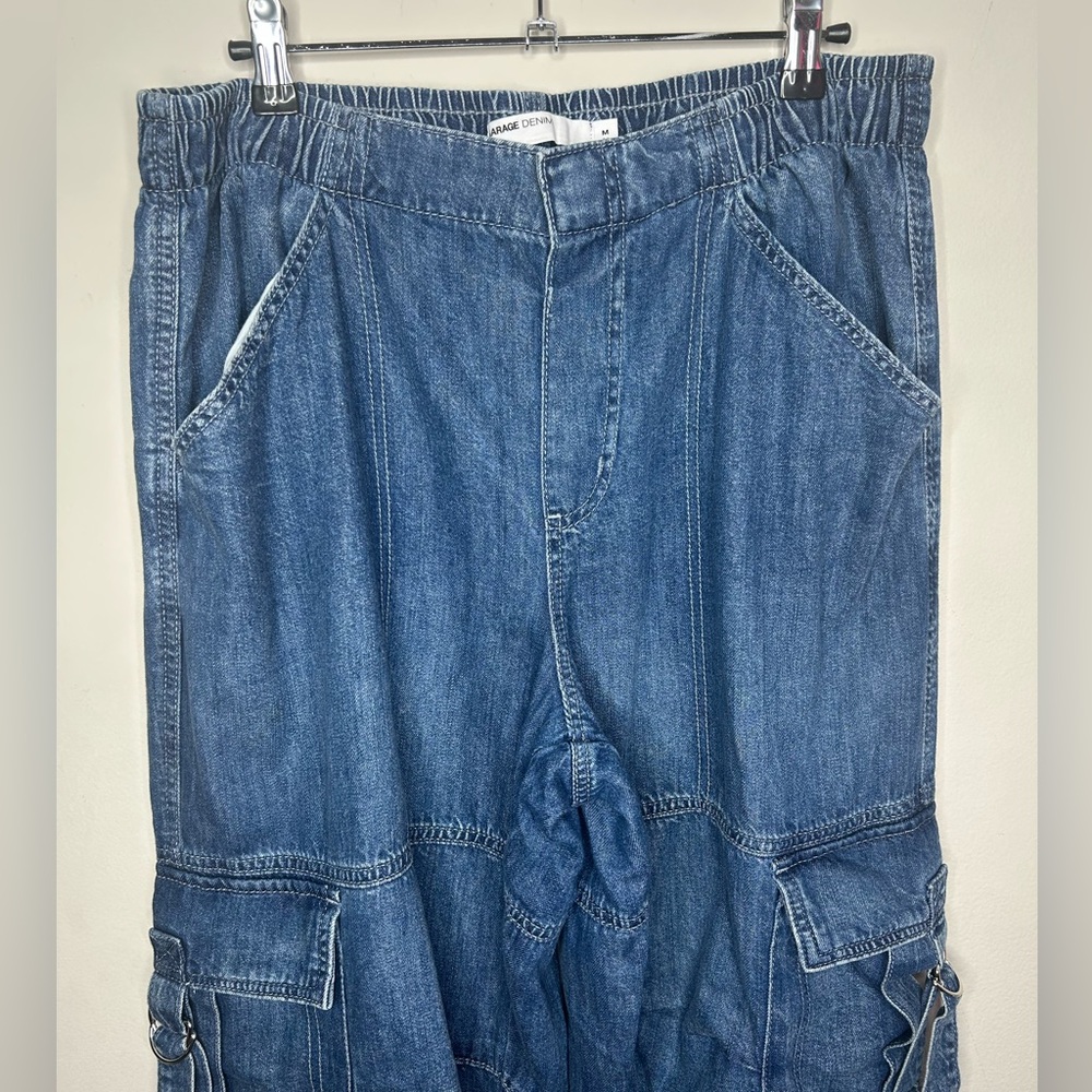 Garage Denim Cargo Pocket Elastic Waistband Pant in Light Indigo Blue sz Medium - Picture 6 of 12